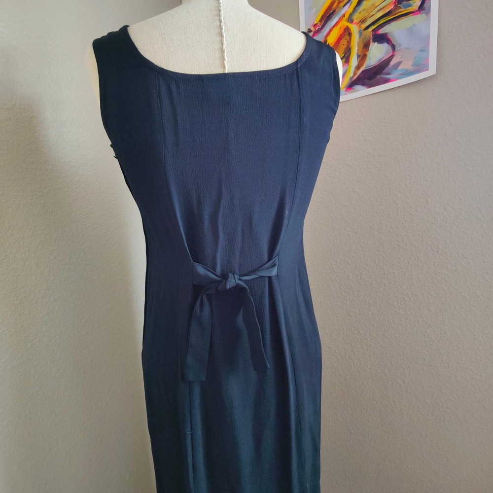 Vintage 90s Laundry by‎ Shelli Segal Black Minimalist Slit Midi Dress Tie Back S - Picture 6 of 9